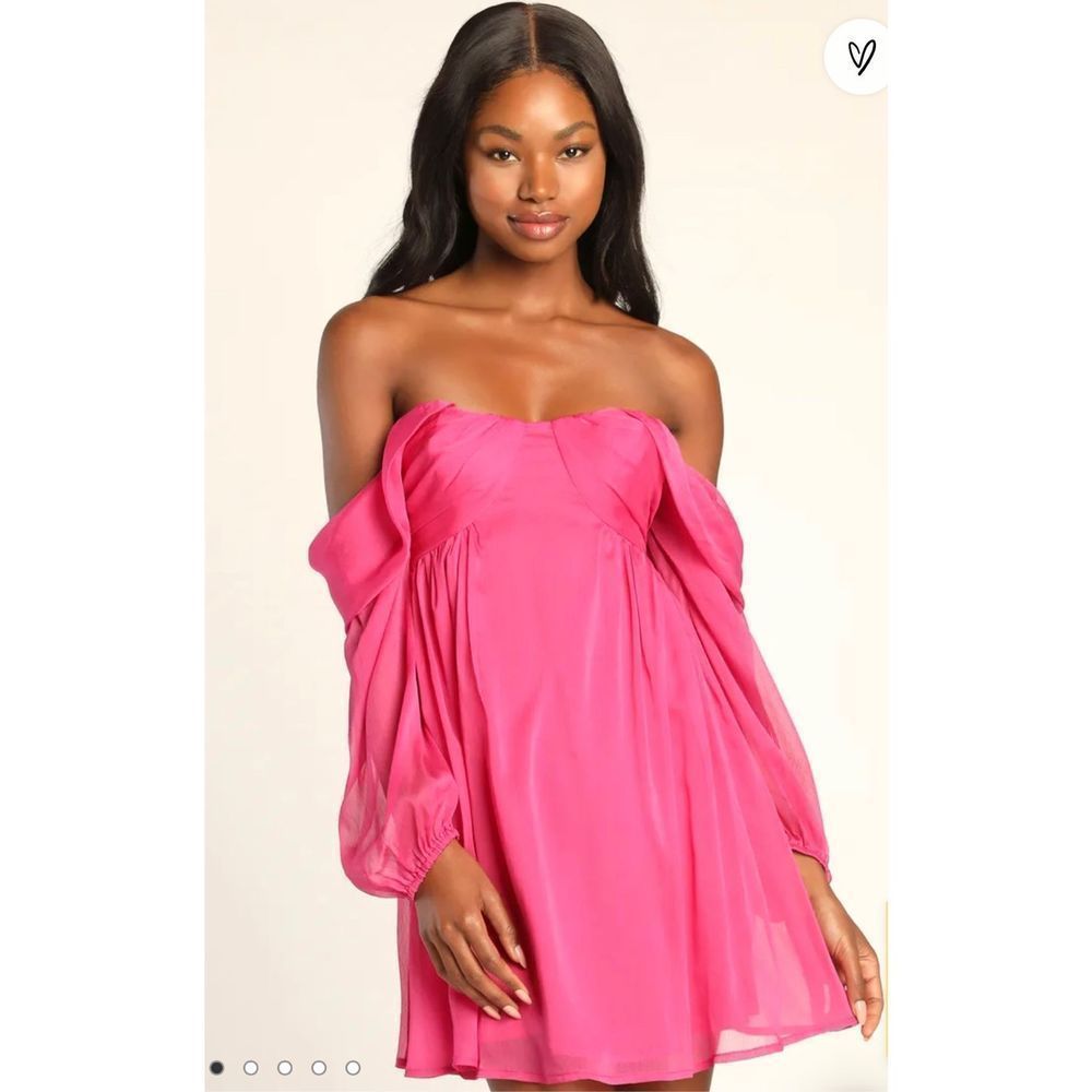 Lulus Dream Desire Hot Pink Off-the-Shoulder Long Sleeve Mini Dress